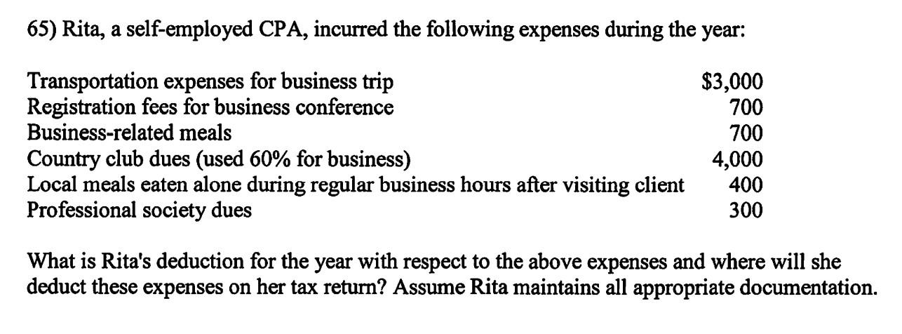 pplease step by step show all calculation in good form 65) Rita,