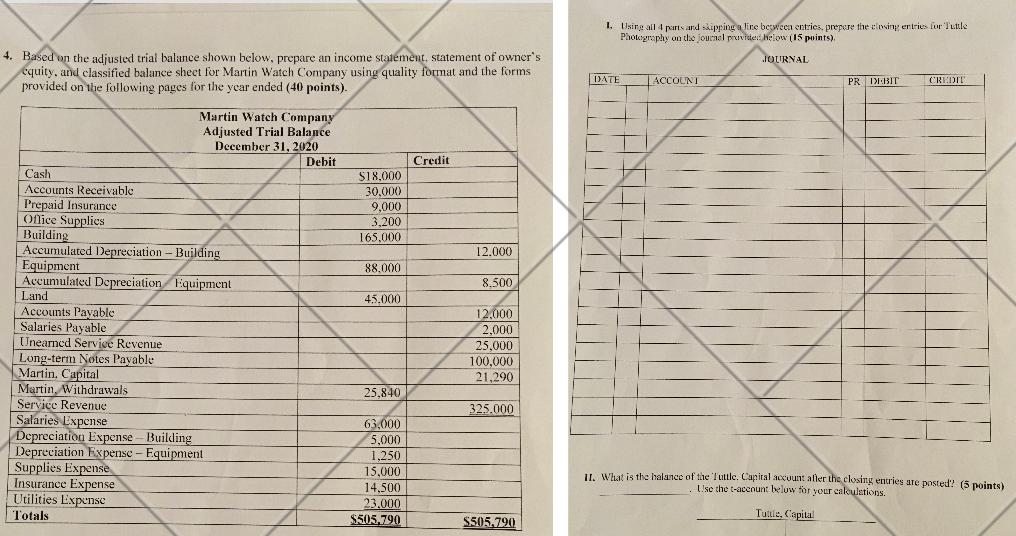 4. Based on the adjusted trial balance shown below, prepare an