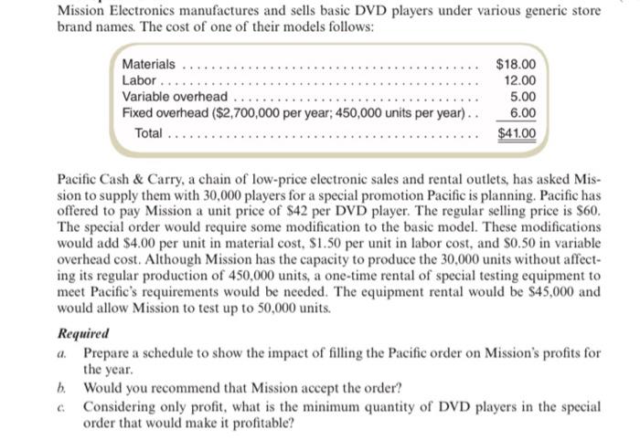  Mission Electronics manufactures and sells basic DVD players under various generic