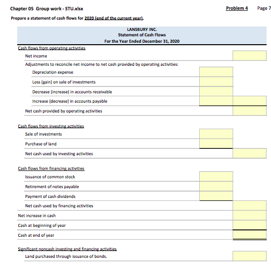 being organized. Problem 4 Page 6 Chapter 05 Group work - STU.xlsx