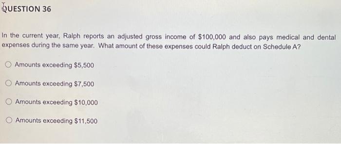  QUESTION 36 In the current year, Ralph reports an adjusted gross