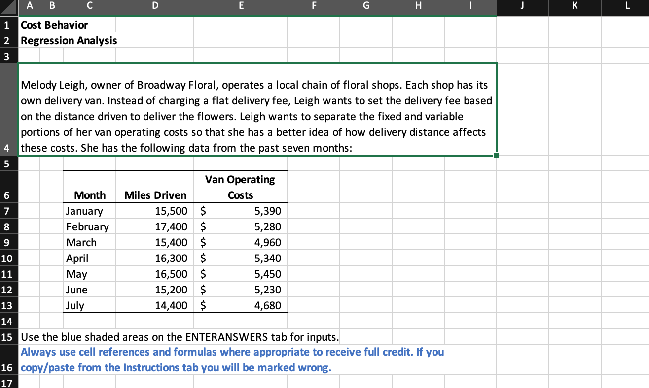 A B D E F G H 1 Cost Behavior 2