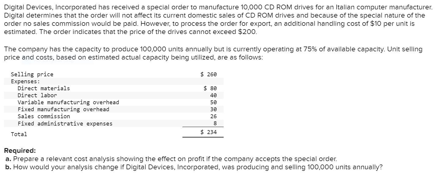 Options for above: Direct labor, Direct materials, Distribution, Export handling costs, Manufacturing