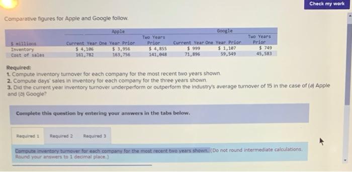  Check my work Comparative figures for Apple and Google follow. Apple