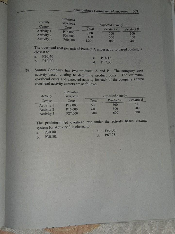 processing is an example of a: a Unit-level activity Product-level activity b.