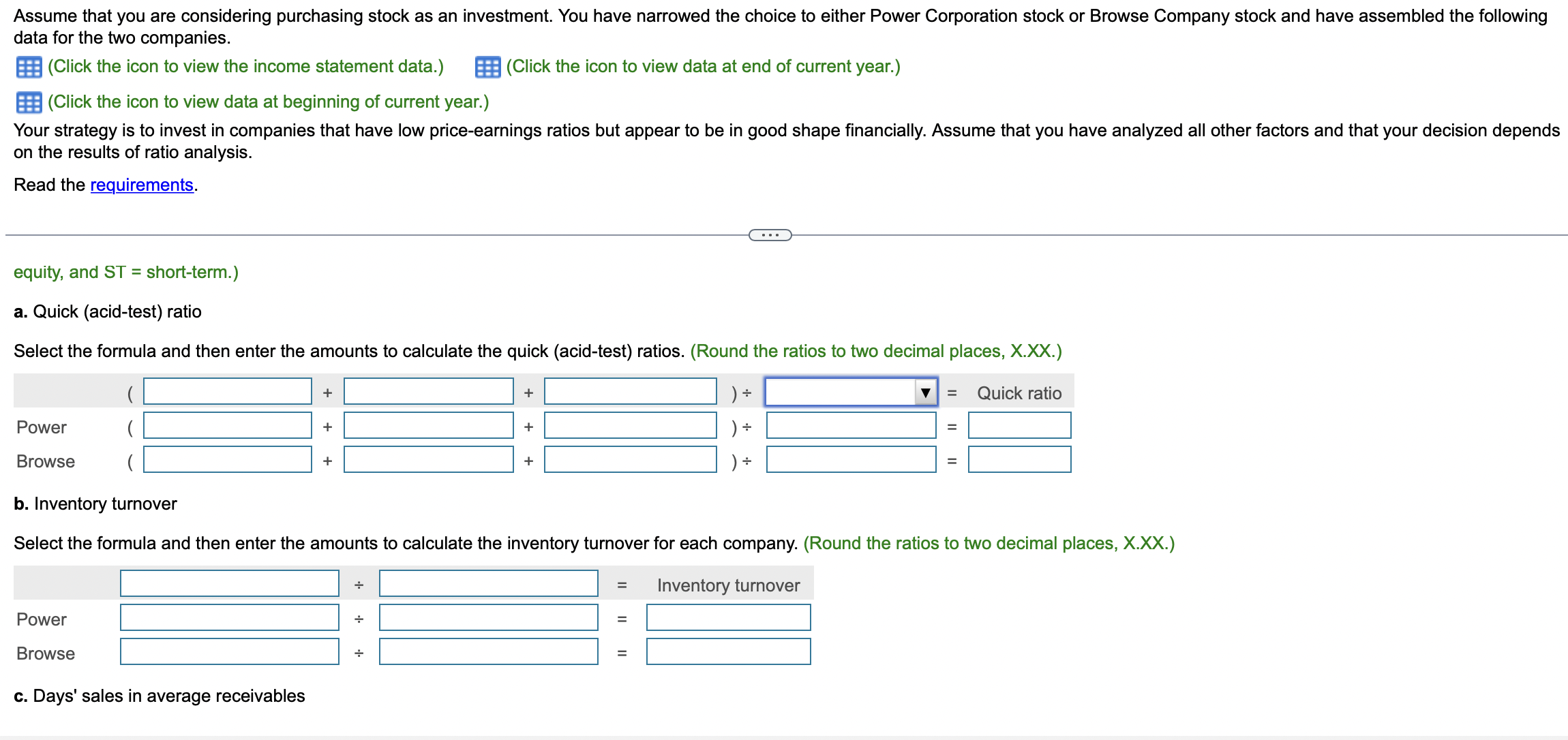 data for the two companies. (Click the icon to view the