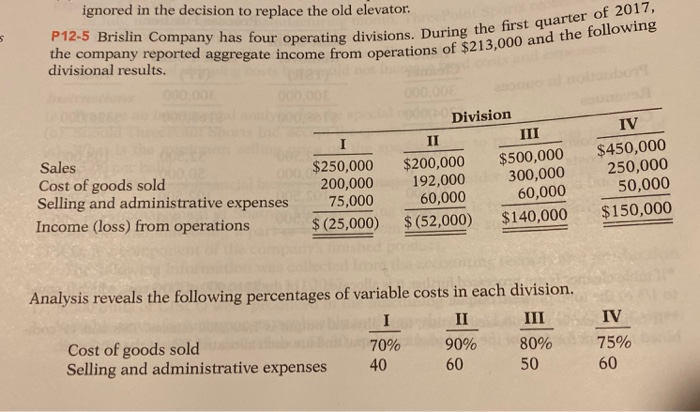  ignored in the decision to replace the old elevator. P12-5 Brislin