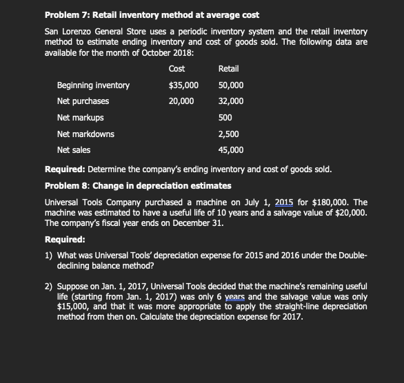Problem 7: Retail inventory method at average cost San Lorenzo General