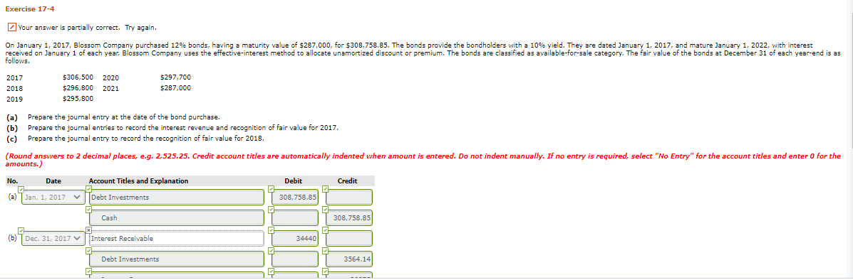 Please describe how you came to the correct answer. Exercise 17-4