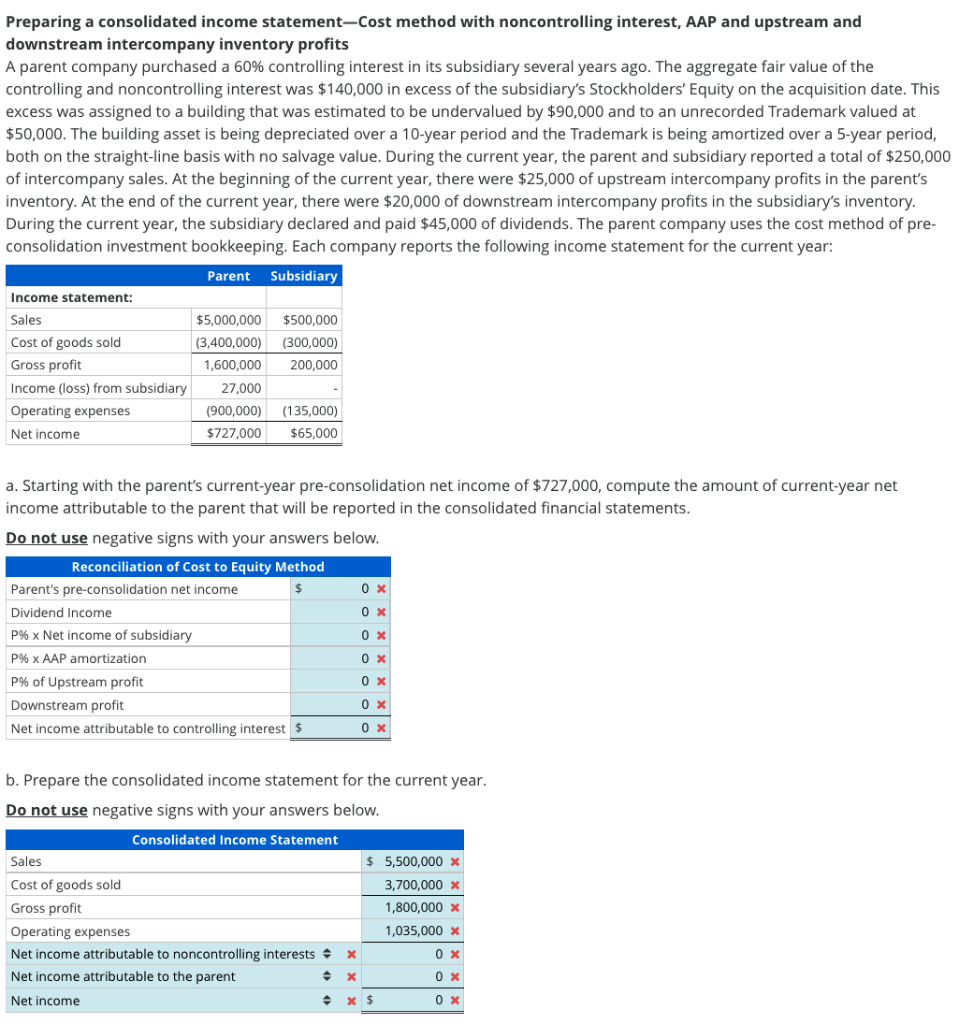  Preparing a consolidated income statement-Cost method with noncontrolling interest, AAP and