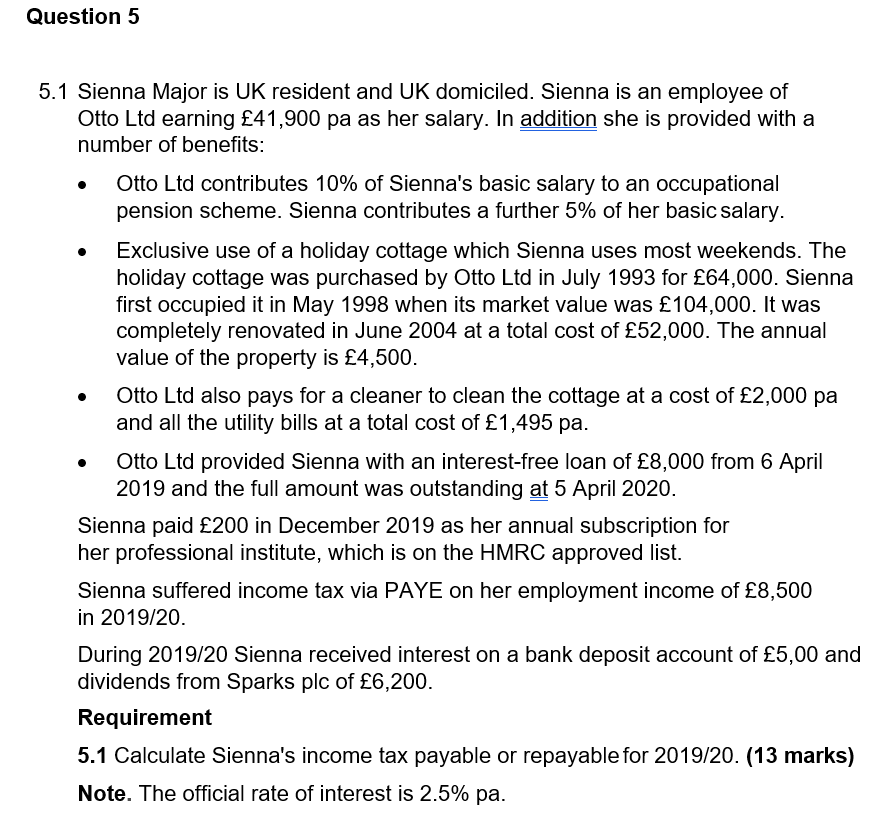  Question 5 . 5.1 Sienna Major is UK resident and UK