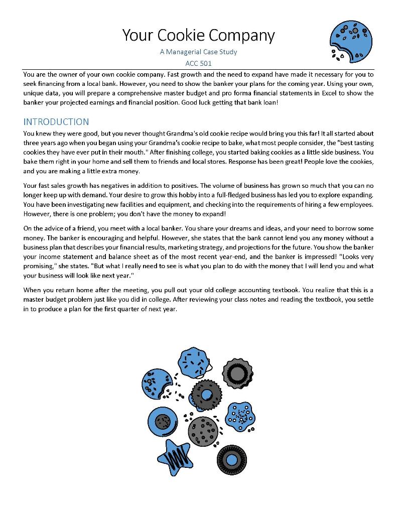  TEMPLATE FOR SOLUTION 00 Your Cookie Company A Managerial Case Study