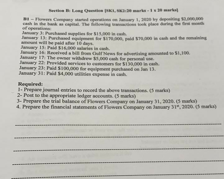 Section B: Long Question (SKI, SK2:20 marks - 1 x 20