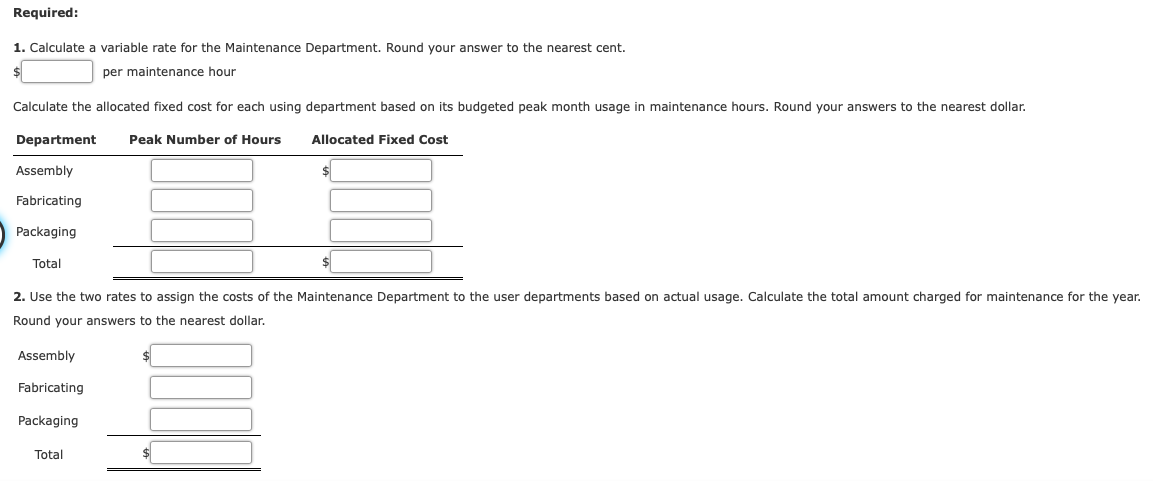 Maintenance Department of Stazler, Inc., for the coming year include: Fixed costs