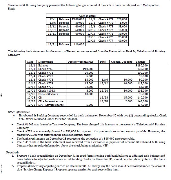 help me solve this bank reconciliation problem, i dont know theseee Shirebound