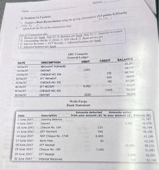 due tomorrow morning need help please Section Name D. Problem (11.5 points)