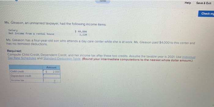  SOVO Help Save & Exit Check my Ms. Gleason, an unmarried
