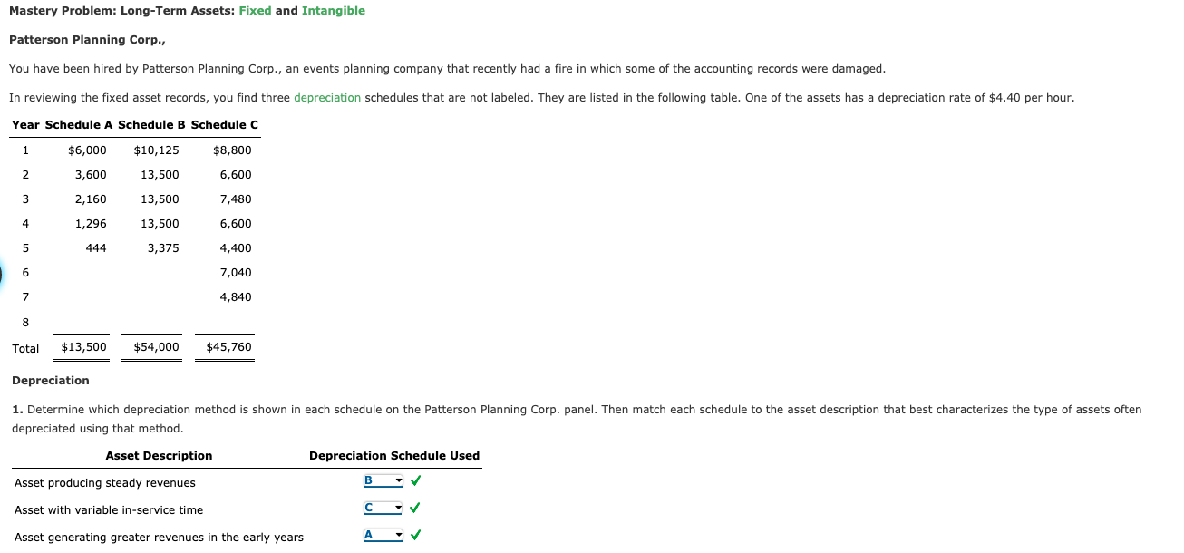 Mastery Problem: Long-Term Assets: Fixed and Intangible Patterson Planning Corp., You