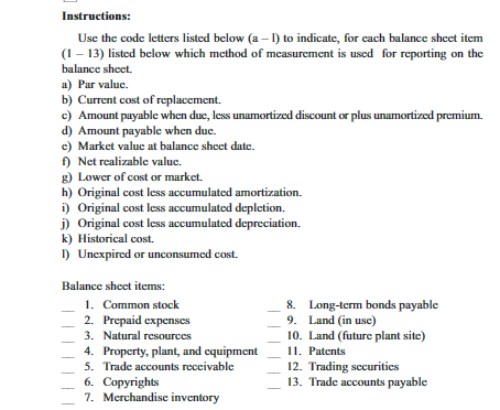  Use the code letters listed below (a1) to indicate, for each