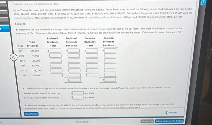 please help me with this thank you DVidends an Preferred and Common