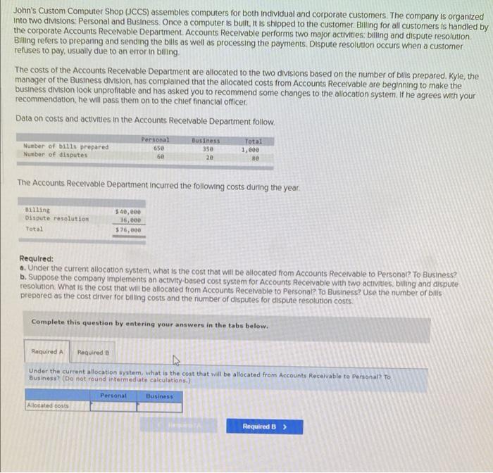  John's Custom Computer Shop (JCCS) assembles computers for both individual and