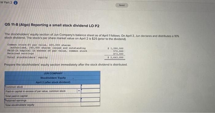  W Part 2 Seved QS 11-8 (Algo) Reporting a small stock