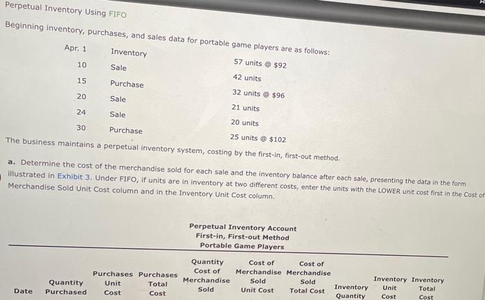  Perpetual Inventory Using FIFO Beginning inventory, purchases, and sales data for