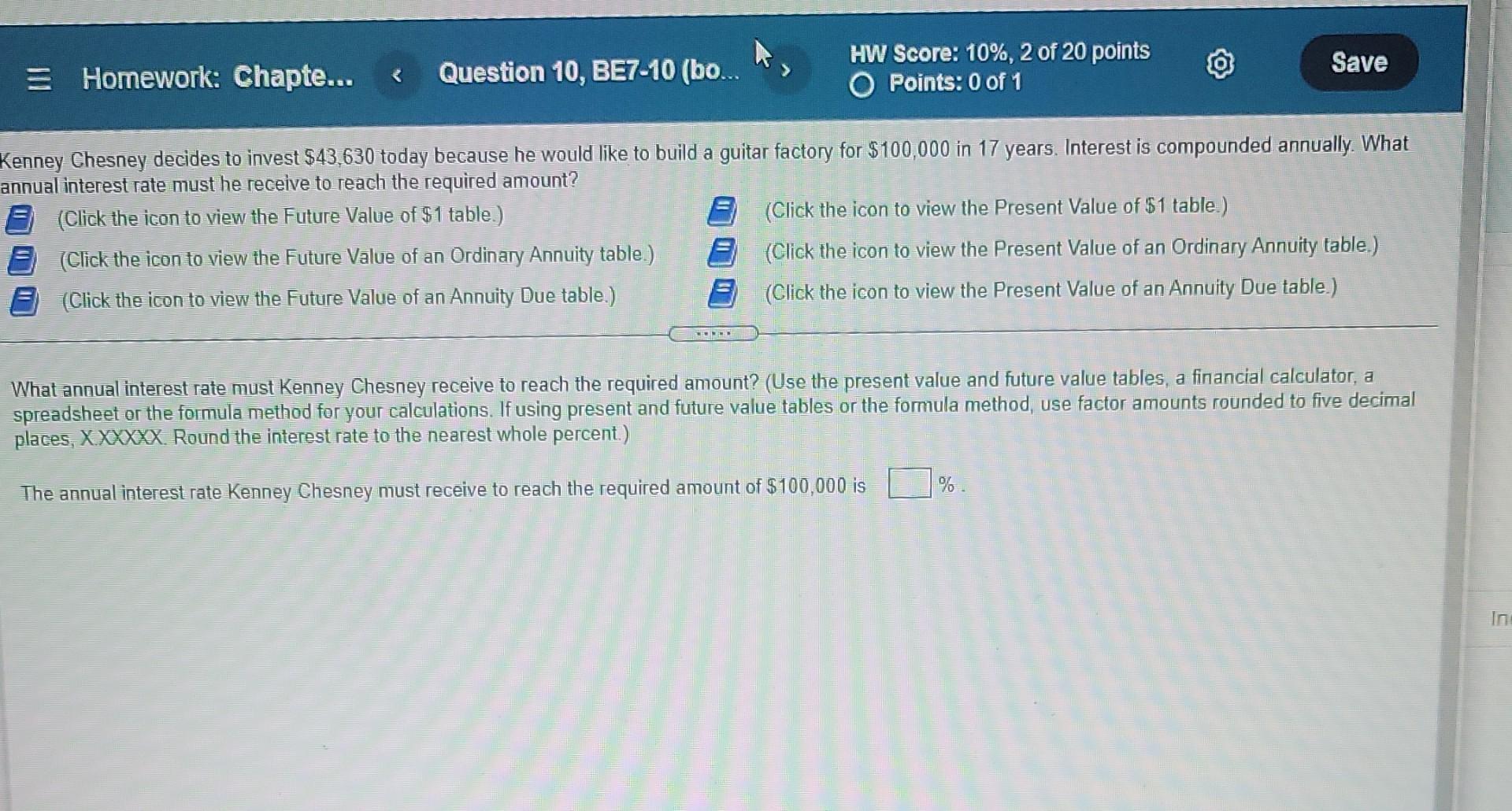 = Homework: Chapte... Save Question 10, BE7-10 (bo... HW Score: 10%,
