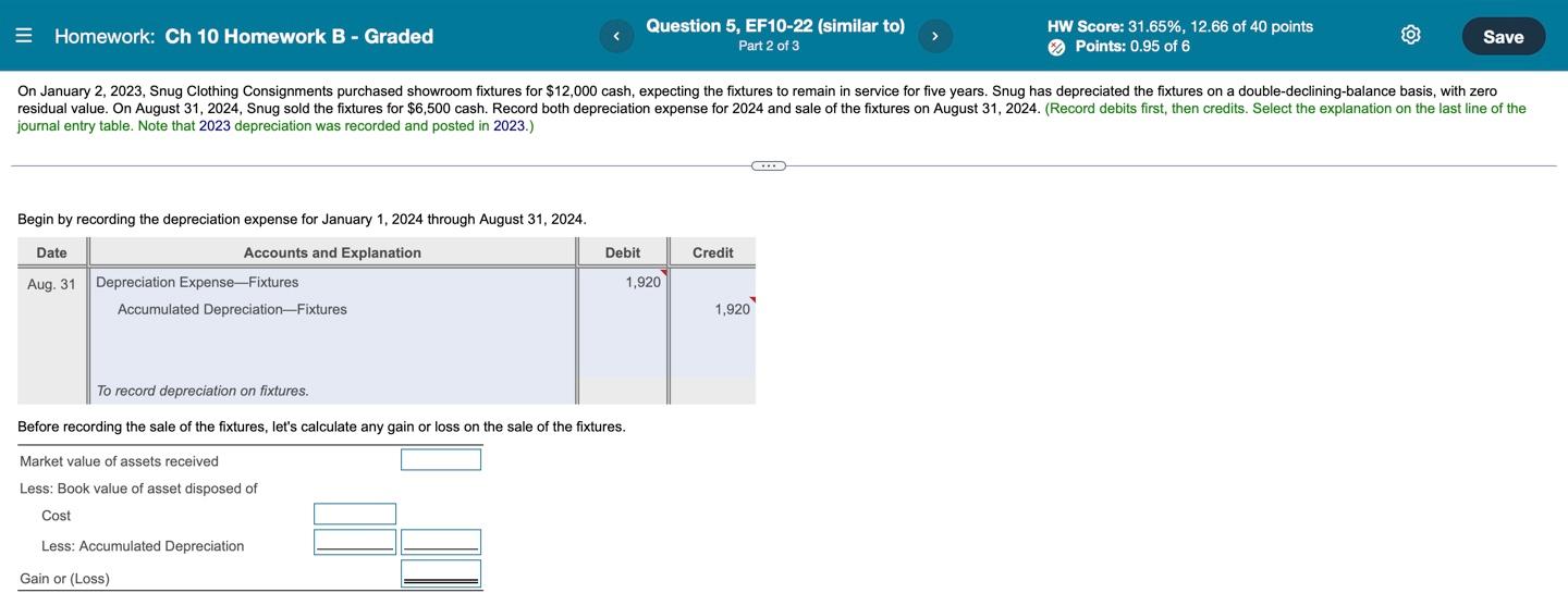  Homework: Ch 10 Homework B - Graded Question 5, EF10-22 (similar