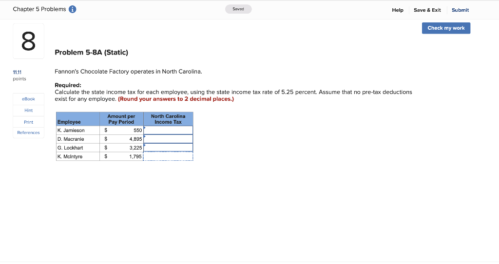  Chapter 5 Problems i Saved Help Save & Exit Submit Check