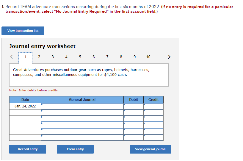 the ten transcations ! Required Information (The following information applies to the