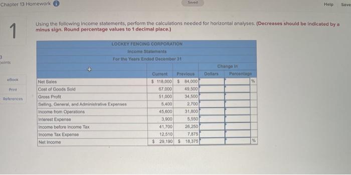  Chapter 13 Homework Help Save 1 Using the following income statements,