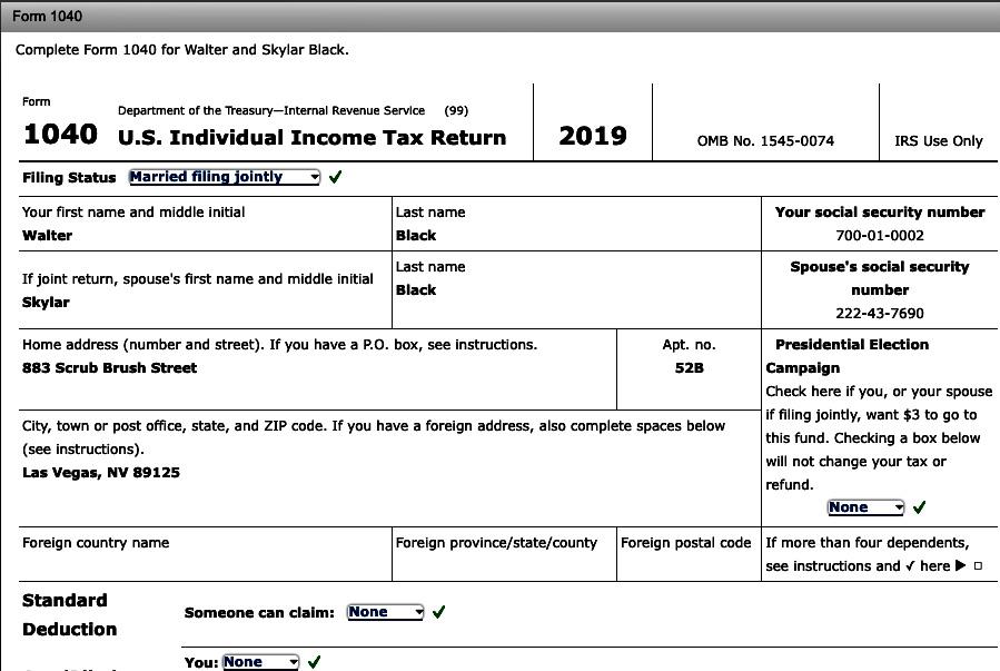 next tab. Skylar's Social Security number is 222-43-7690 and Walt's is 700-01-0002.
