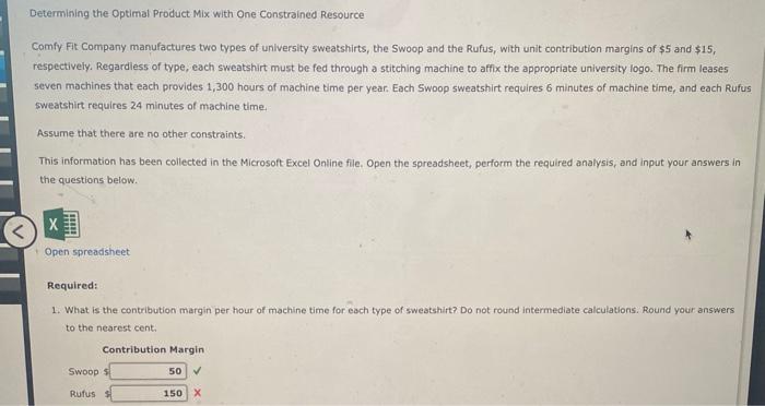  Determining the optimal Product Mix with One Constrained Resource Comfy Fit