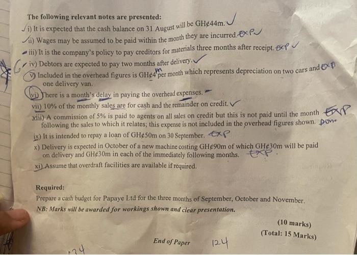  The following relevant notes are presented: 1) It is expected that