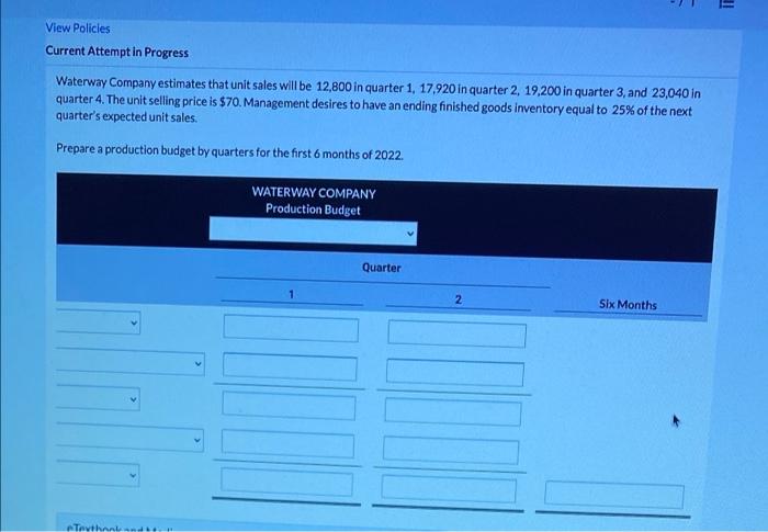 Attempt in Progress Waterway Company estimates that unit sales will be 12,800
