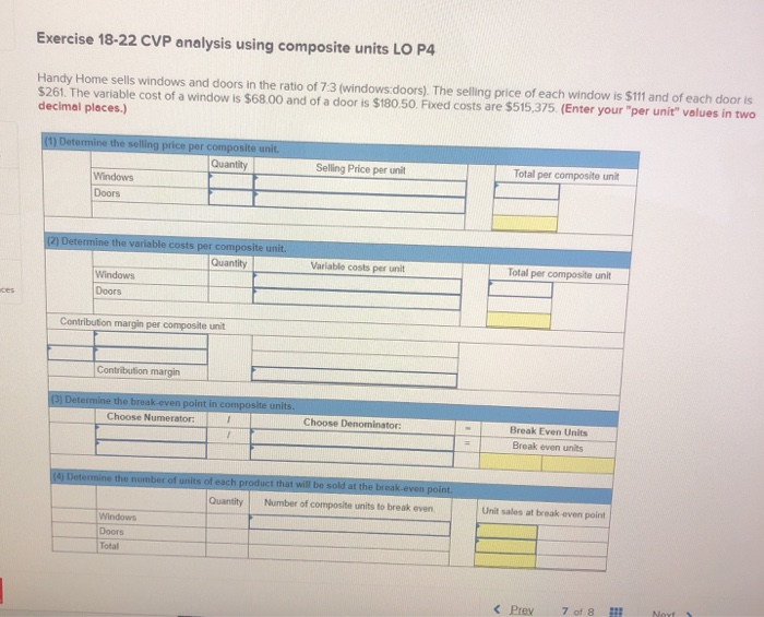  Exercise 18-22 CVP analysis using composite units LO P4 Handy Home