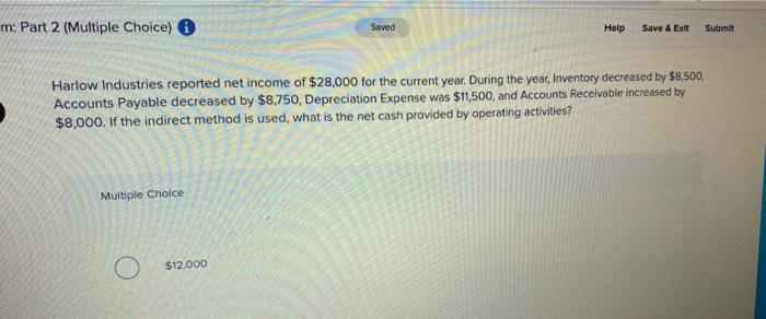  m: Part 2 (Multiple Choice) Saved Help Save & Exit Submit