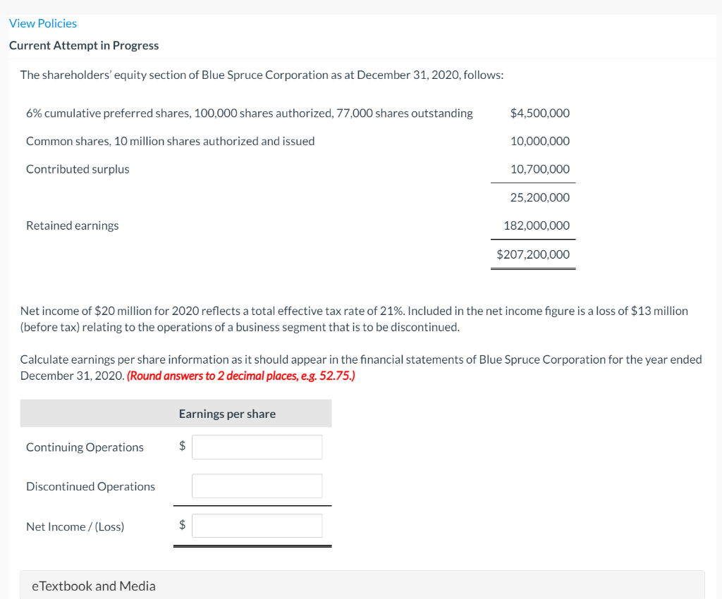  View Policies Current Attempt in Progress The shareholders' equity section of
