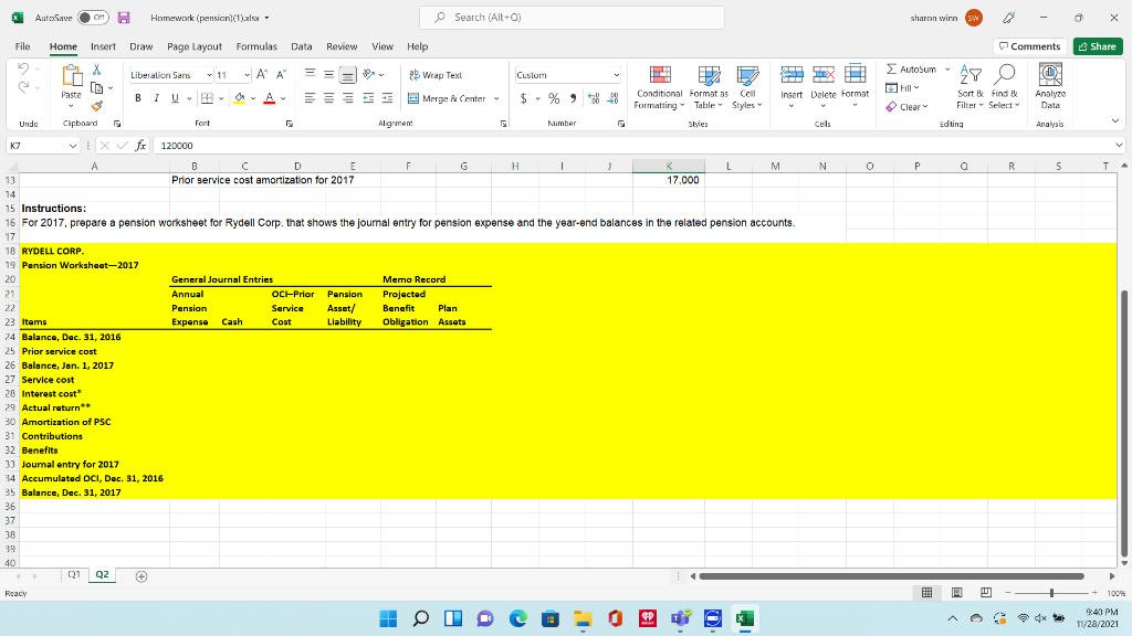 J K L M 1 The following defined pension data of Rydell