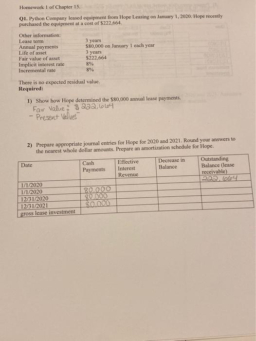  Homework 1 of Chapter 15. Q1. Python Company leased equipment from