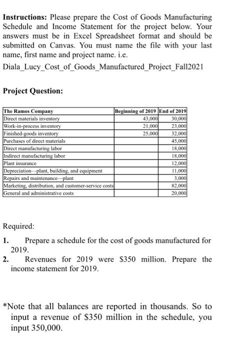 need to make an excel sheet Instructions: Please prepare the Cost