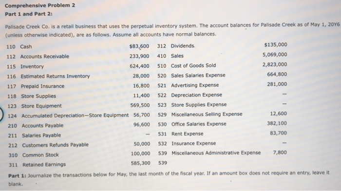  Comprehensive Problem 2 Part 1 and Part 2: Palisade Creek Co.
