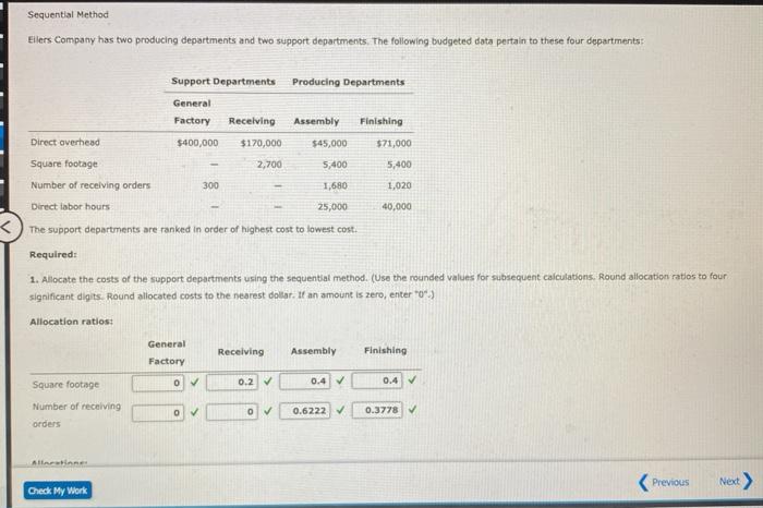  Sequential Method Ellers Company has two producing departments and two support