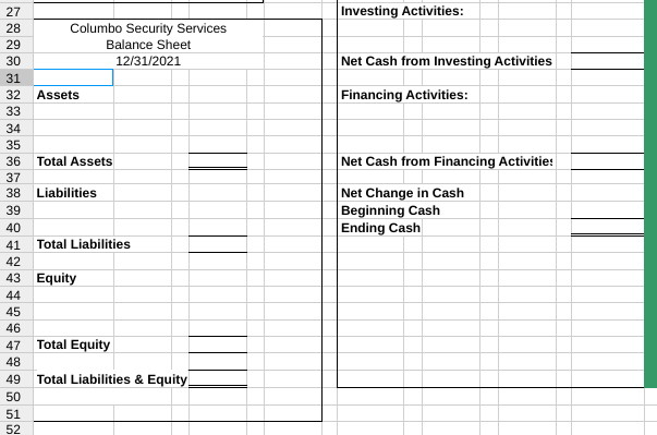 eight transactions/events listed below into the provided Excel worksheet. Refer to the