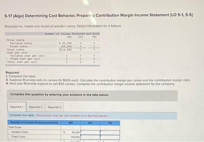  5-17 (Algo) Determining Cost Behavior, Preparing Contribution Margin Income Statement (LO