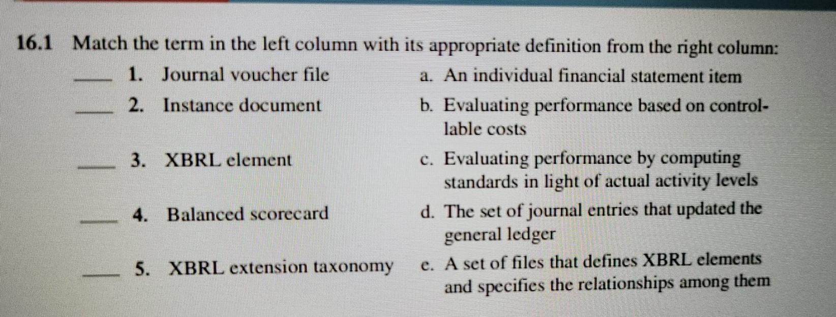 16.1 Match the term in the left column with its appropriate