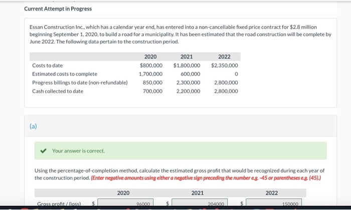  Current Attempt in Progress Essan Construction Inc., which has a calendar