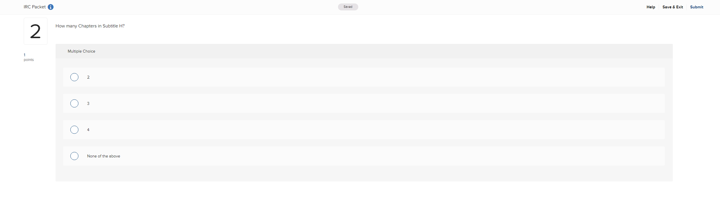 How many Chapters in Subtitle H? IRC Packet Saved Saved Help