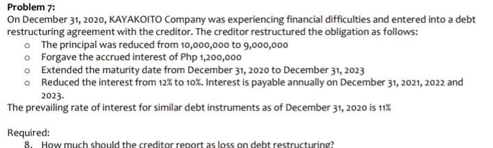 answer with solution thankyou 7&8 Problem 7: On December 31, 2020,